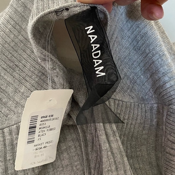 NAADAM Silk Cashmere Gray Ribbed V-neck Bell Sleeve Sweater Light Heather XS - Picture 11 of 11